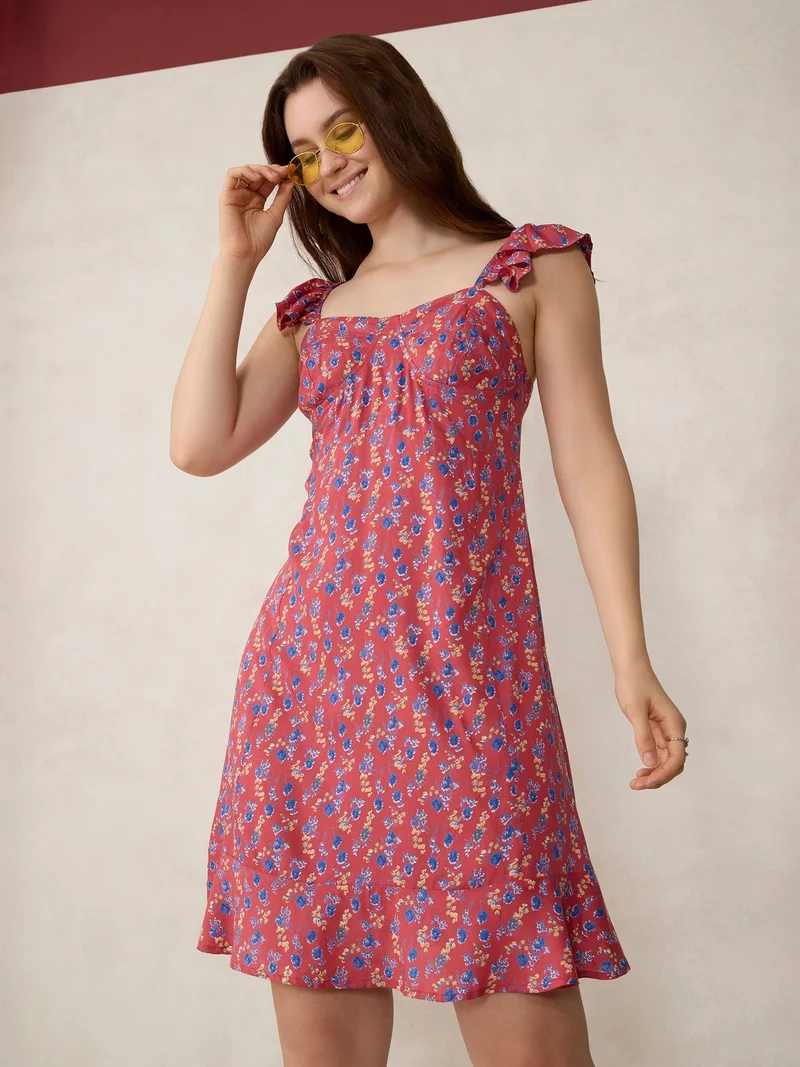 Outzidr  Red Printed Aline Mini Dress for Women | Best Price UAE